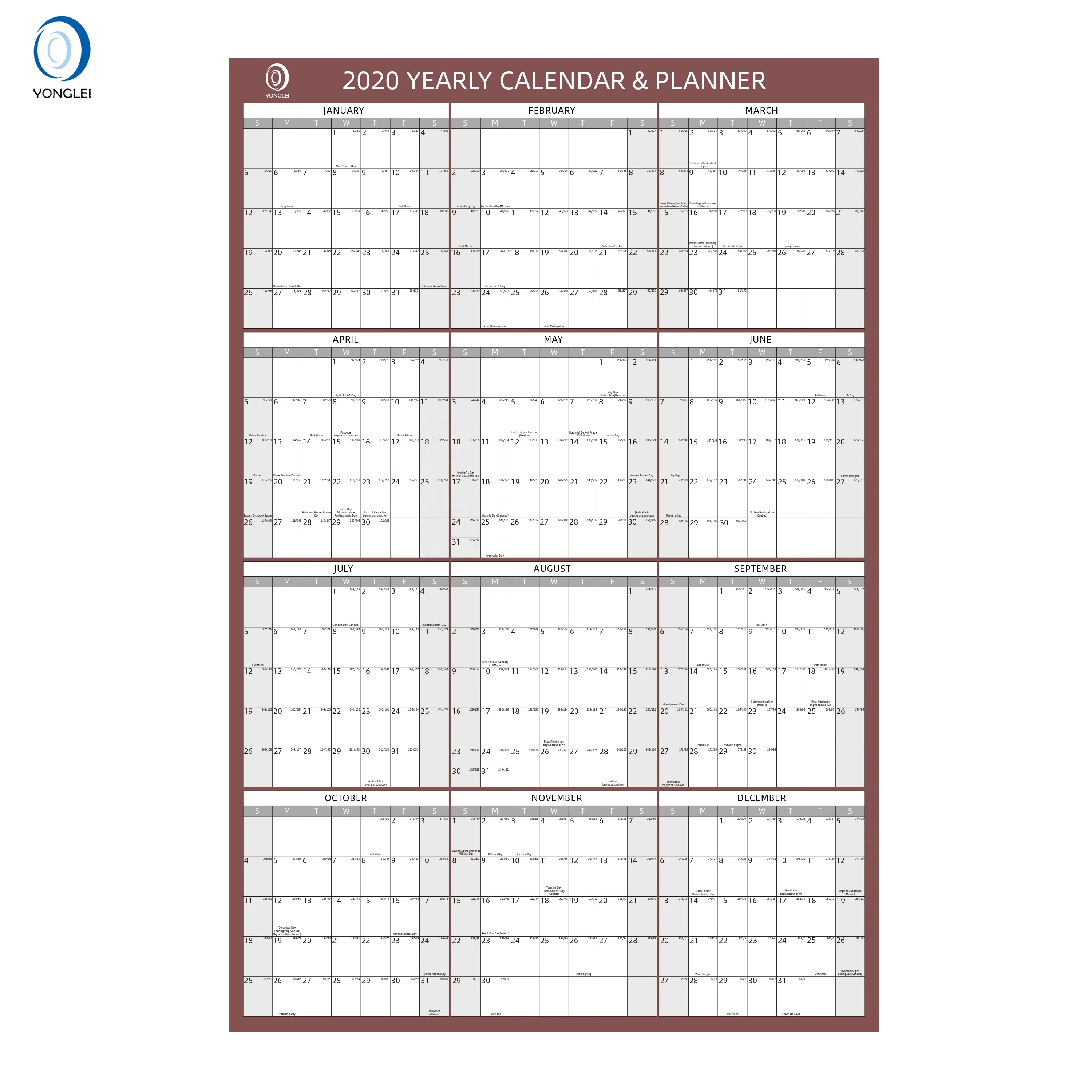 022-1B1 Laminated double sided print large size wall calendar big calendar wall calender