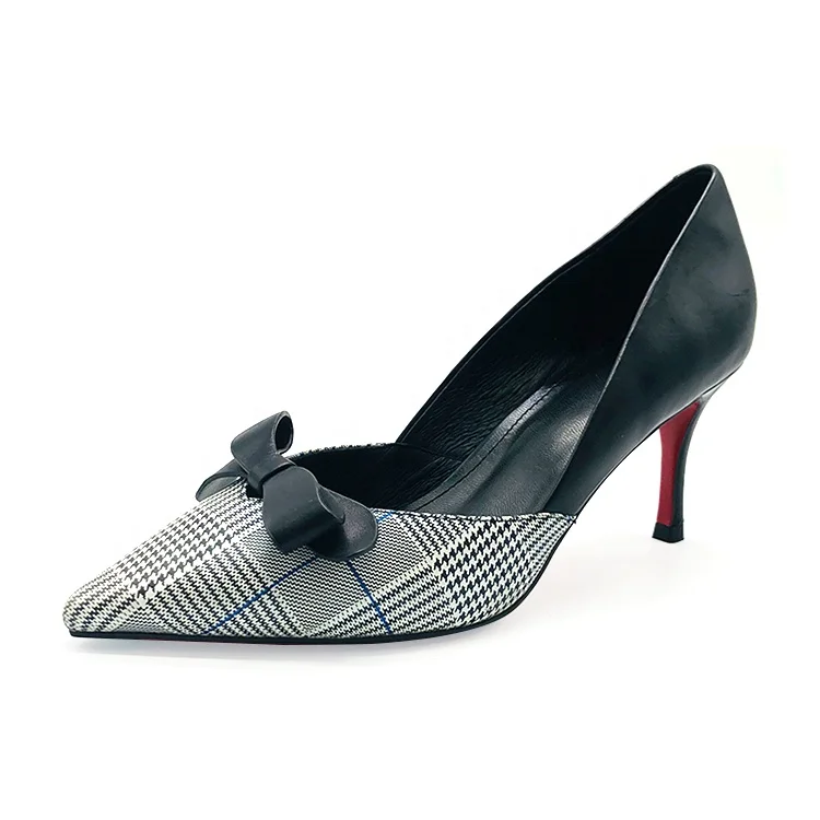 Elegant ladies shallow mouth pointed toe bow leather women pumps korean high heels shoes