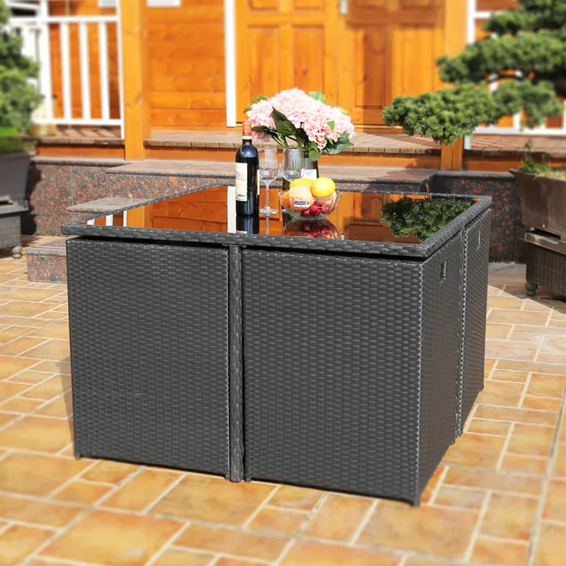 Luxury outdoor garden furniture tempered glass table rattan wicker furniture tea table set cafe patio leisure coffee furniture