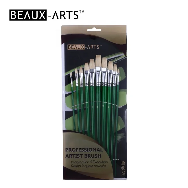 Flat Chungking Interlocked Hog Bristle Hair Artist Paint Brush Set for Oil & Acrylic Paint