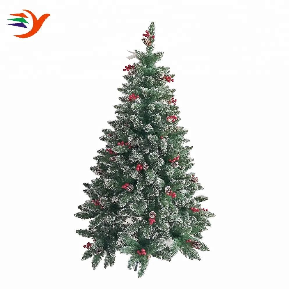 
150cm white paint pointed PVC leaf outdoor christmas tree with pine cones and red berries 