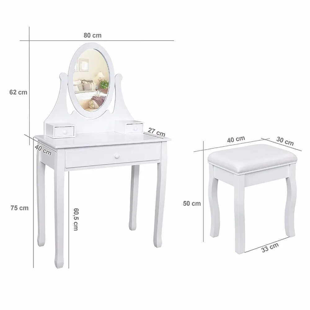 White MDF Dresser Luxury Modern Wood Vanity Make Up Table With Mirror