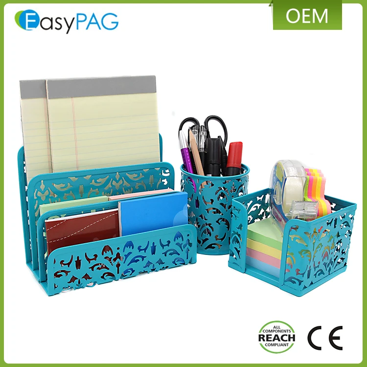 
Multicolor embossing mesh card letter tray metal magnetic pen holder office set desk organizer 