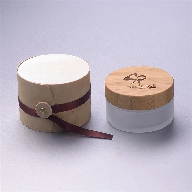 100g customize size glass Cream jar pack outer pack nature birch round wooden cream container