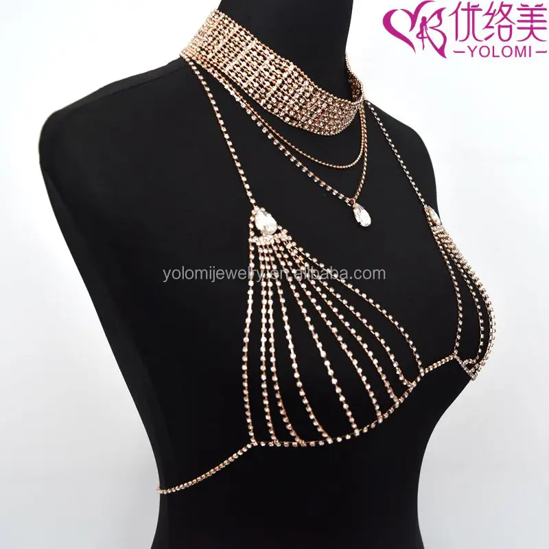 
Bra Harness Body Chain Wholesale Bikini Gypsy Top Harness Triangle Bra Body Chest Chain Necklace Jewelry 