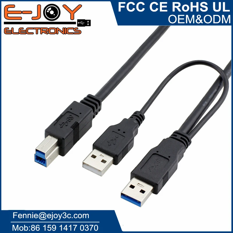 USB y cable 1 male 2 male usb 3.0 printer cables with power supply