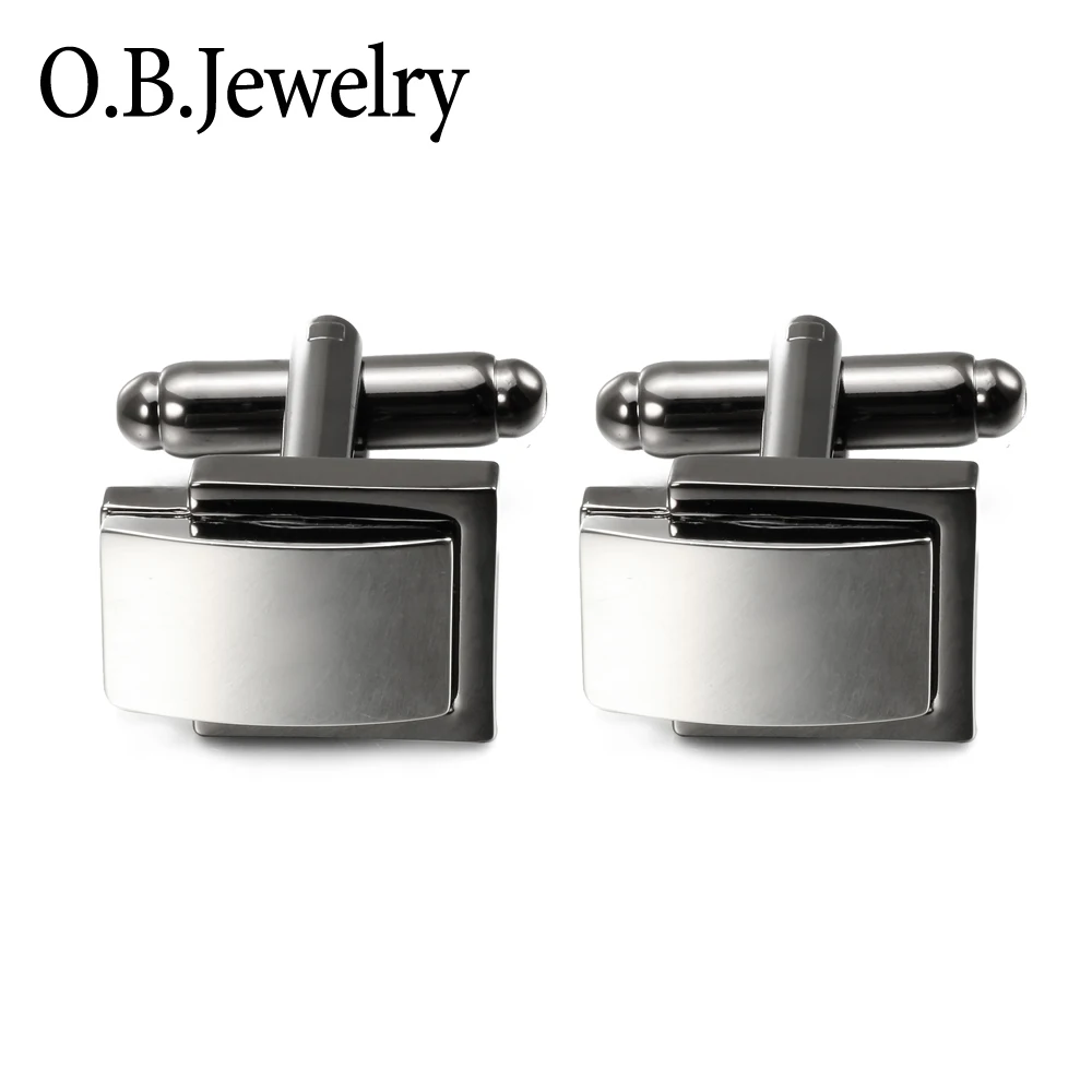 Best Metal Cufflinks Silver & Black Color Double Plating High Quality Mens Business Metal Blank Square Cufflink Free Sample