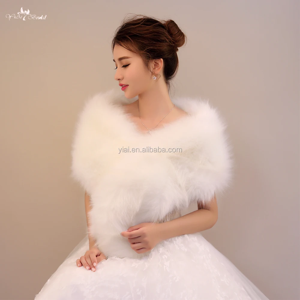 
LZP195 Lovely Off Shoulder White Fur Bolero Winter Wedding Cape 