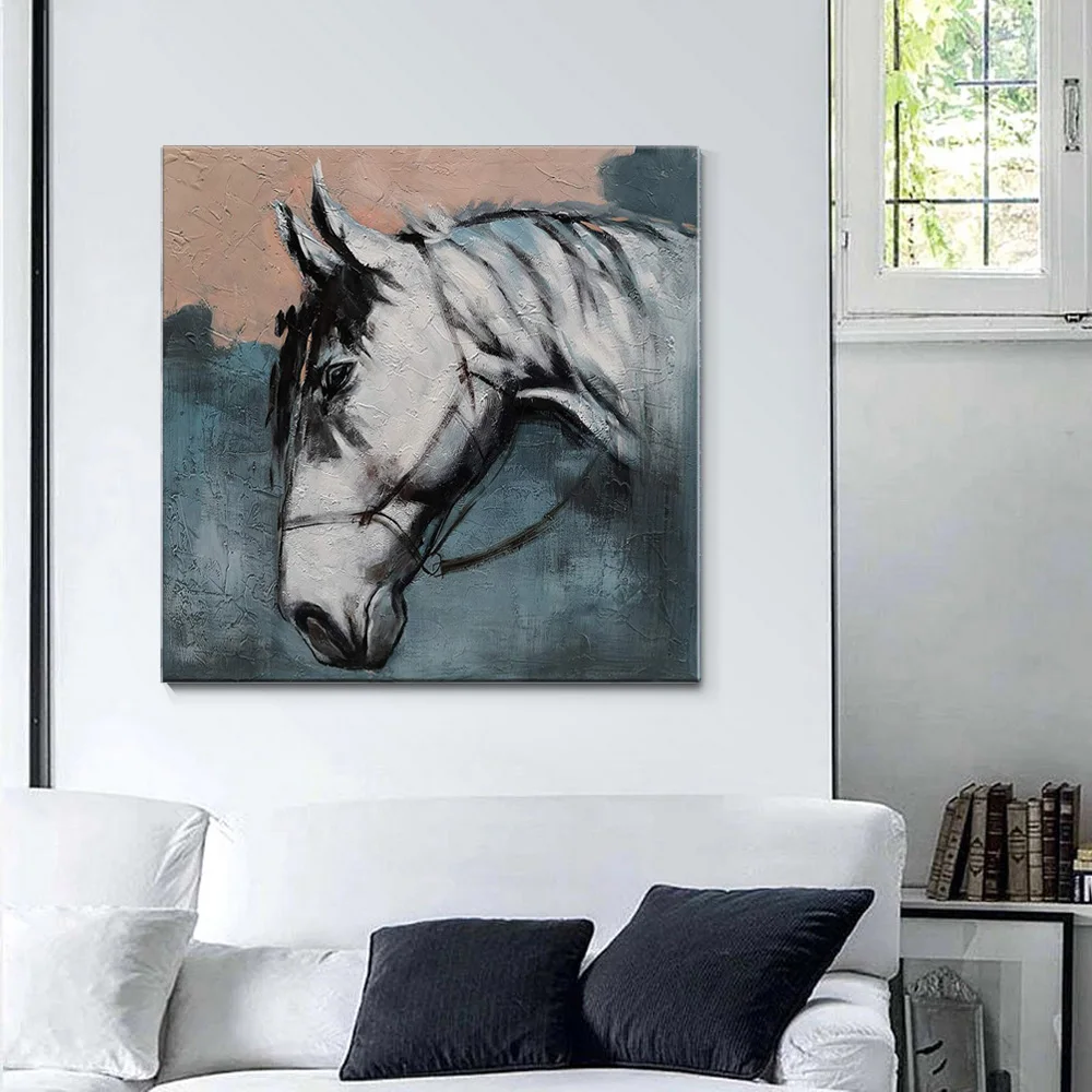 Modern Handmade Wall Art Painting  Hand Painted Horse on Canvas for Coffee Shop Kitchen Room Decor