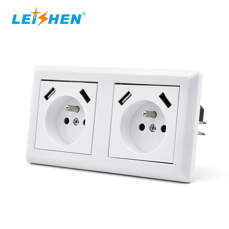 Golden Color 6.8A  Double USB AC Plug Schuko Socket Electrical Outlets Power Wall Socket For French Poland Turkey Market