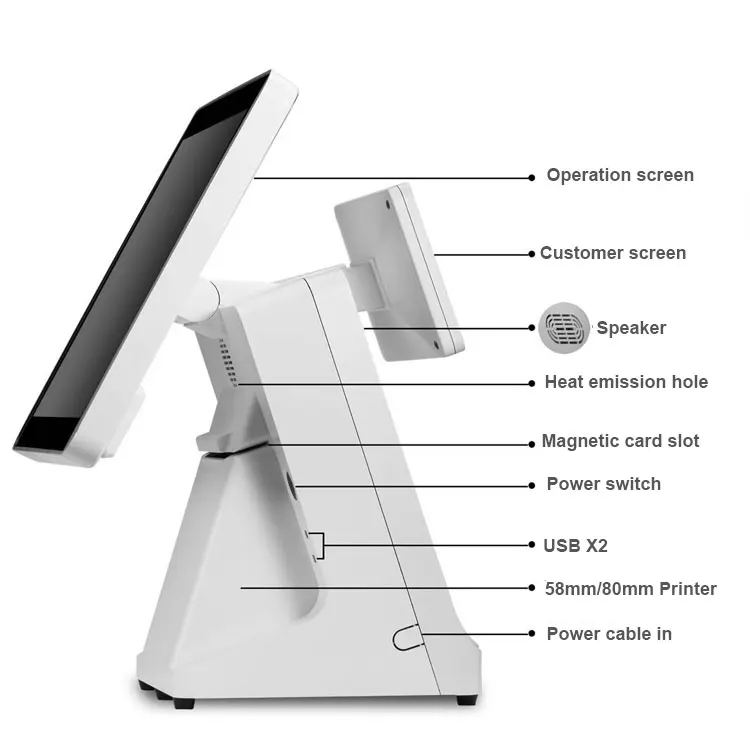 made in China USB POS Cash Register 15.6 inch touch screen POS machine with printer 80mm RS232 all in one POS system GC097B