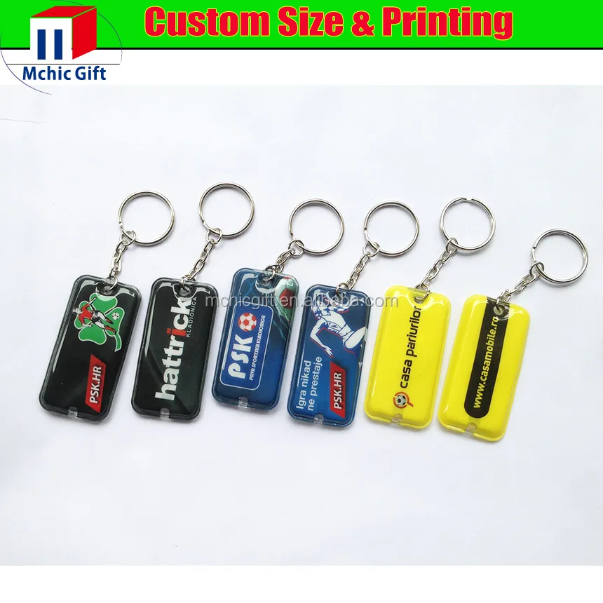 Customized Full Color Print Promotional PVC Led Keychain, Mini Flashlight