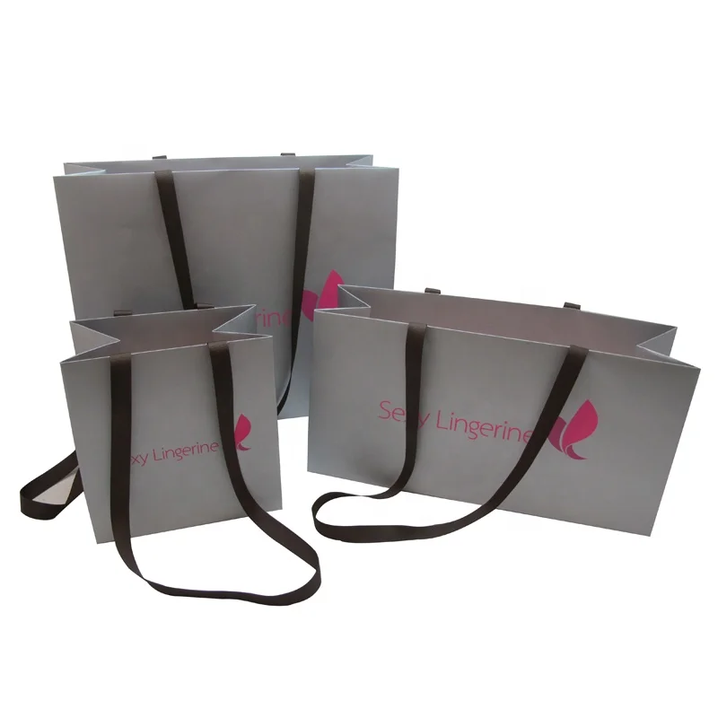 Custom Shopping Paper bags Art card Gift packaging with ribbon handles