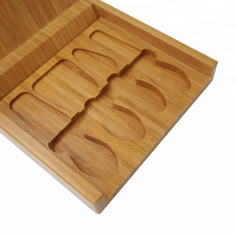 
natural bamboo cheese cutting storage box with 4pieces knife set 