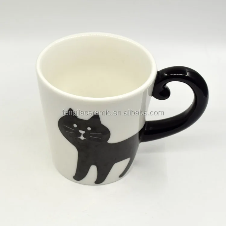 Custom printed cute black cat shape ceramic coffee mug