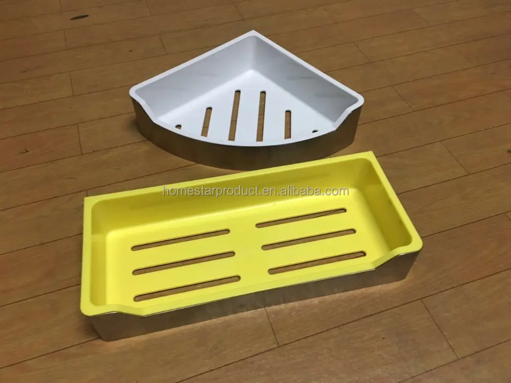 Plastic corner bathroom shelf and corner tennsion pole shower caddy