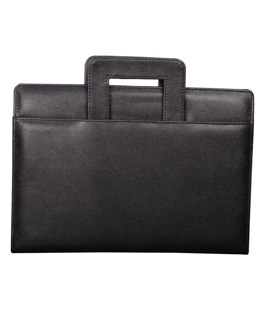 Black A4 PU Leather Zip Portfolio Folder Document File Folder with Stretchable Handle