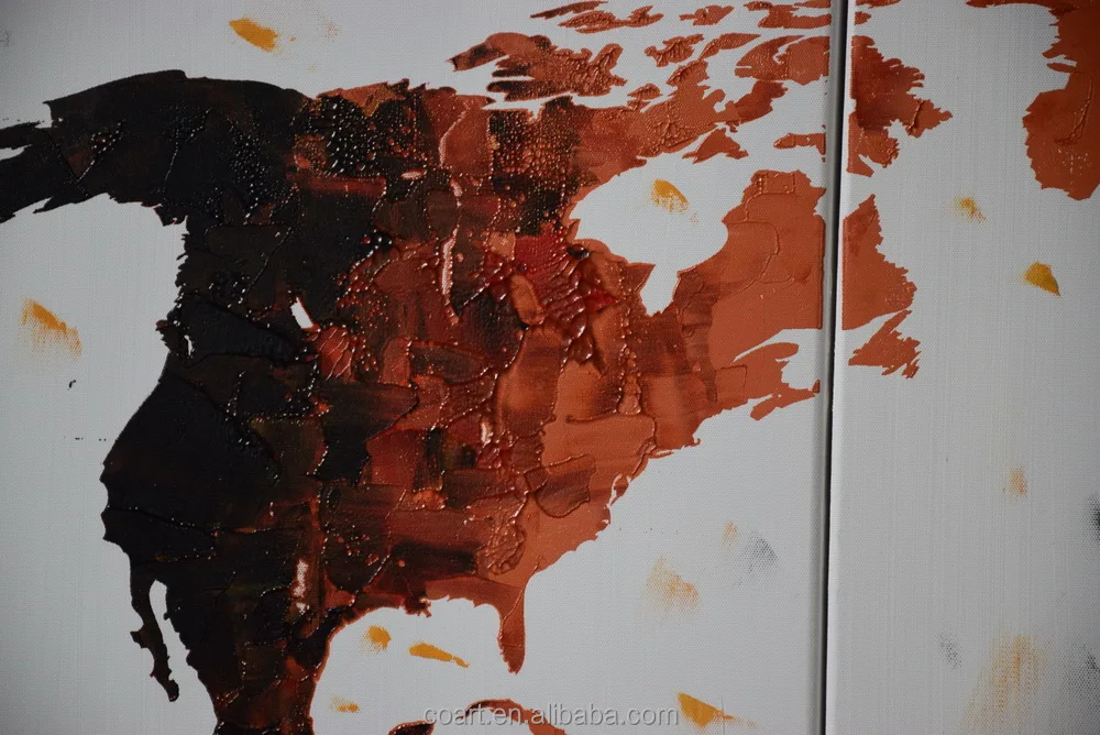 Handmade World Map Office Wall Decoration Pictures Oil Painting