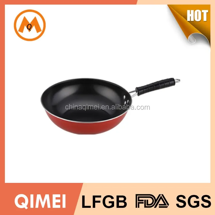 
Chinese red carbon steel wok bakelite handle non stick coating cookware fry pan 
