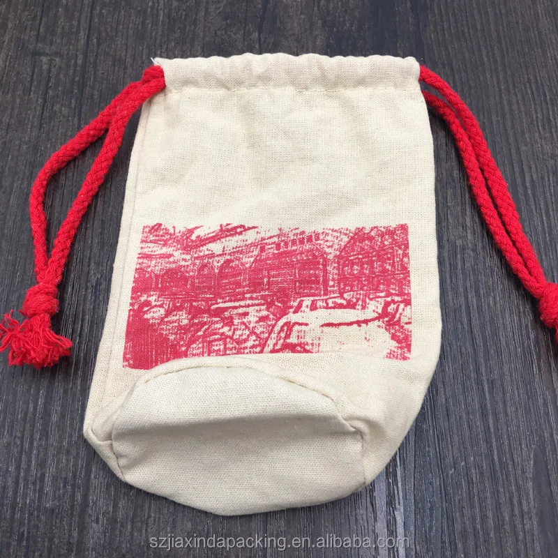 Cotton Linen Drawstring Pouch With Round Bottom
