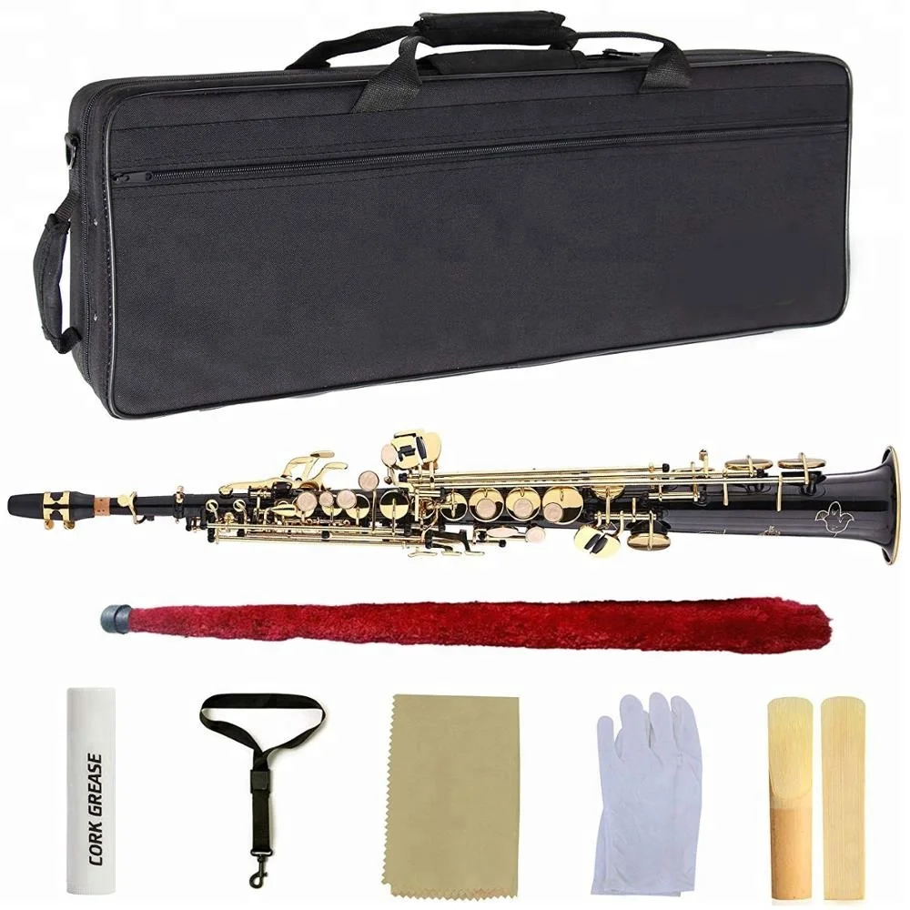 
Black Lacquer Gold Keys B Flat Bb Straight Soprano Saxophone 