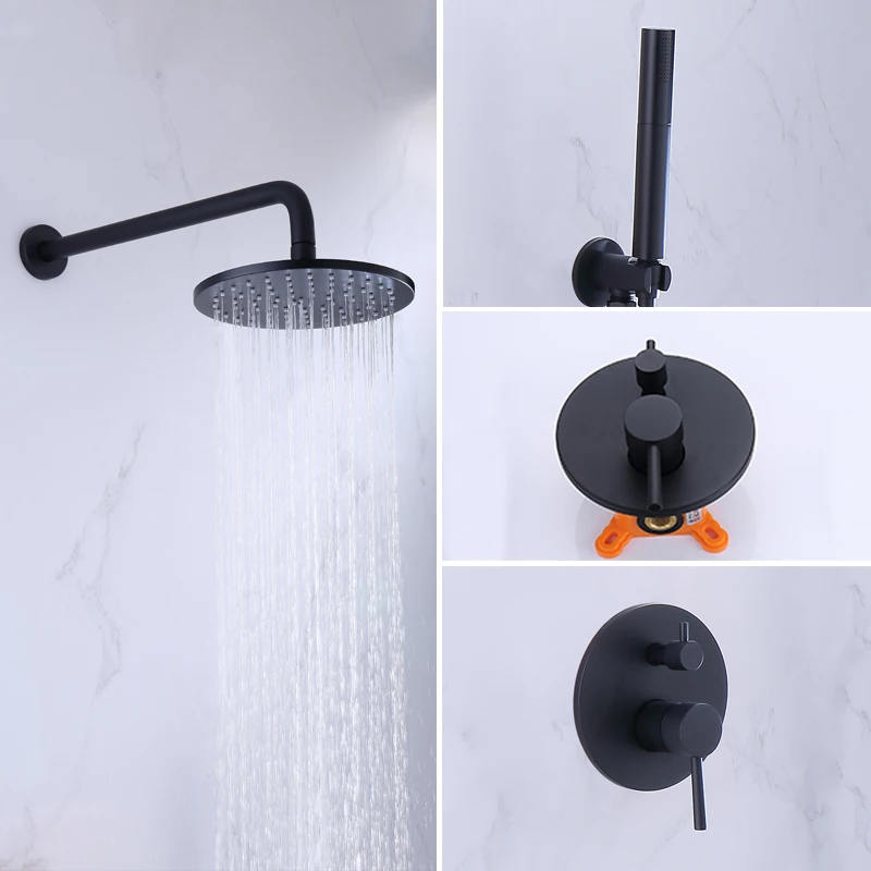 
Wall Mounted Matte Black Rainfall Head Shower Faucet Set Bathroom Shower Faucet 