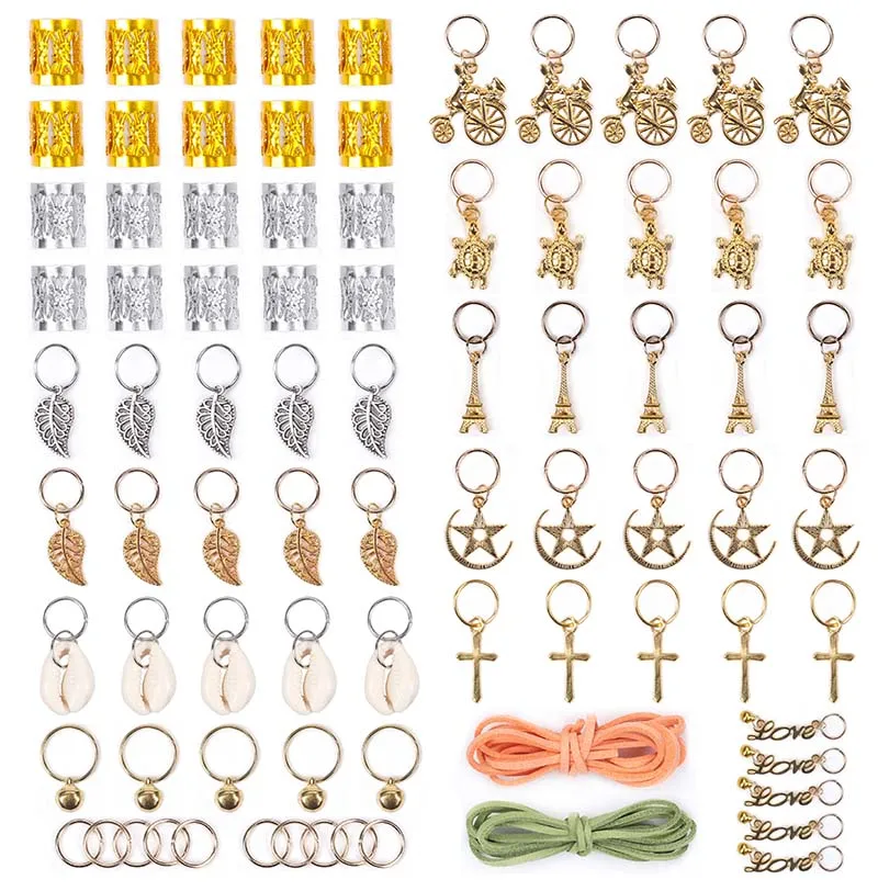 82 шт. Loc, ювелирные манжеты для волос, нитки, вязаные аксессуары для волос, металлические бусины для плетения волос