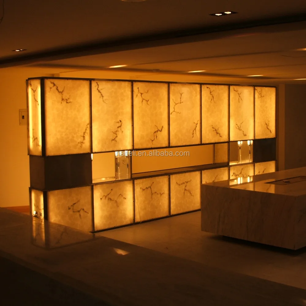 Backlit translucent faux alabaster acrylic resin stone panels