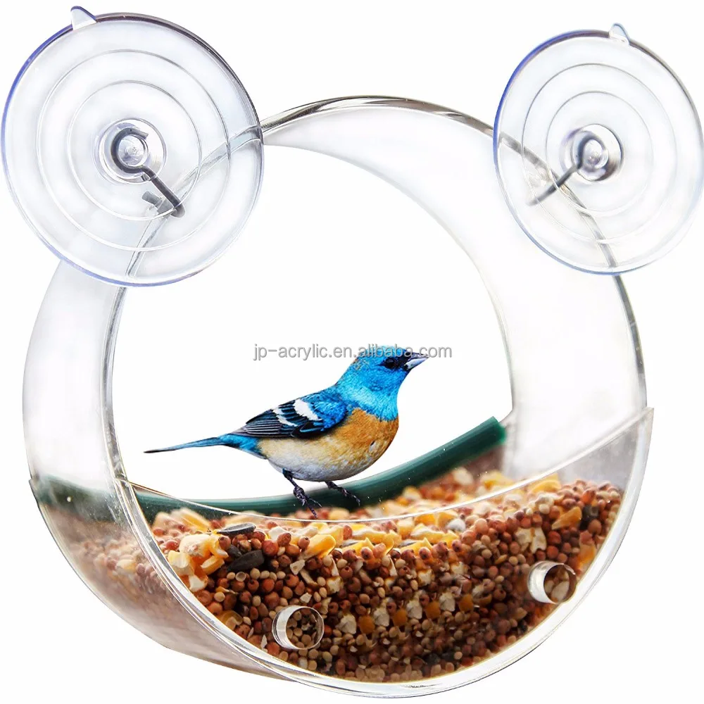 
Customized window transparent acrylic round bird feeder with 2 powerful suction 