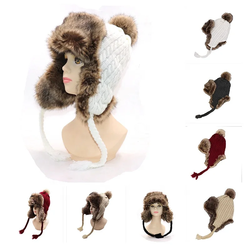 wholesale fake fox fur fleece women ushanka hat beanie lady fleece lined winter hat female polar fleece hat