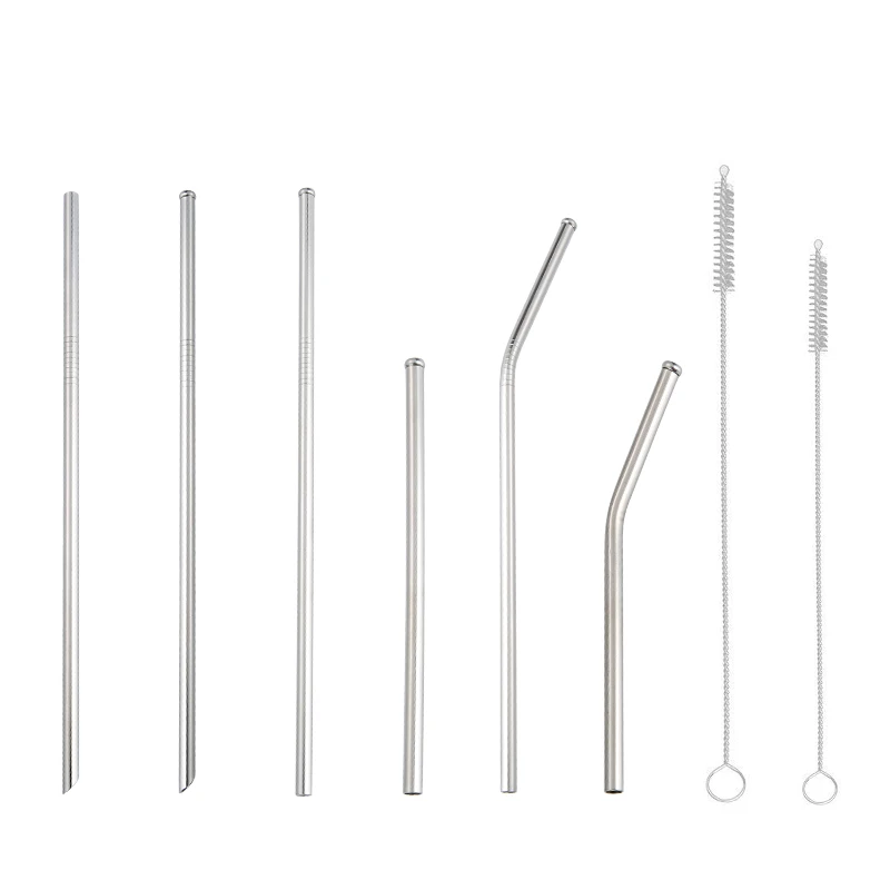 Bar Accessories Stainless Steel Straw Bevel Drinking Straw with Linen Pouch and Cleaning Brush