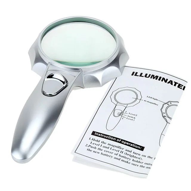 4X75mm New High Quality TH-600556 Green Glass Led Light Handheld Magnifier