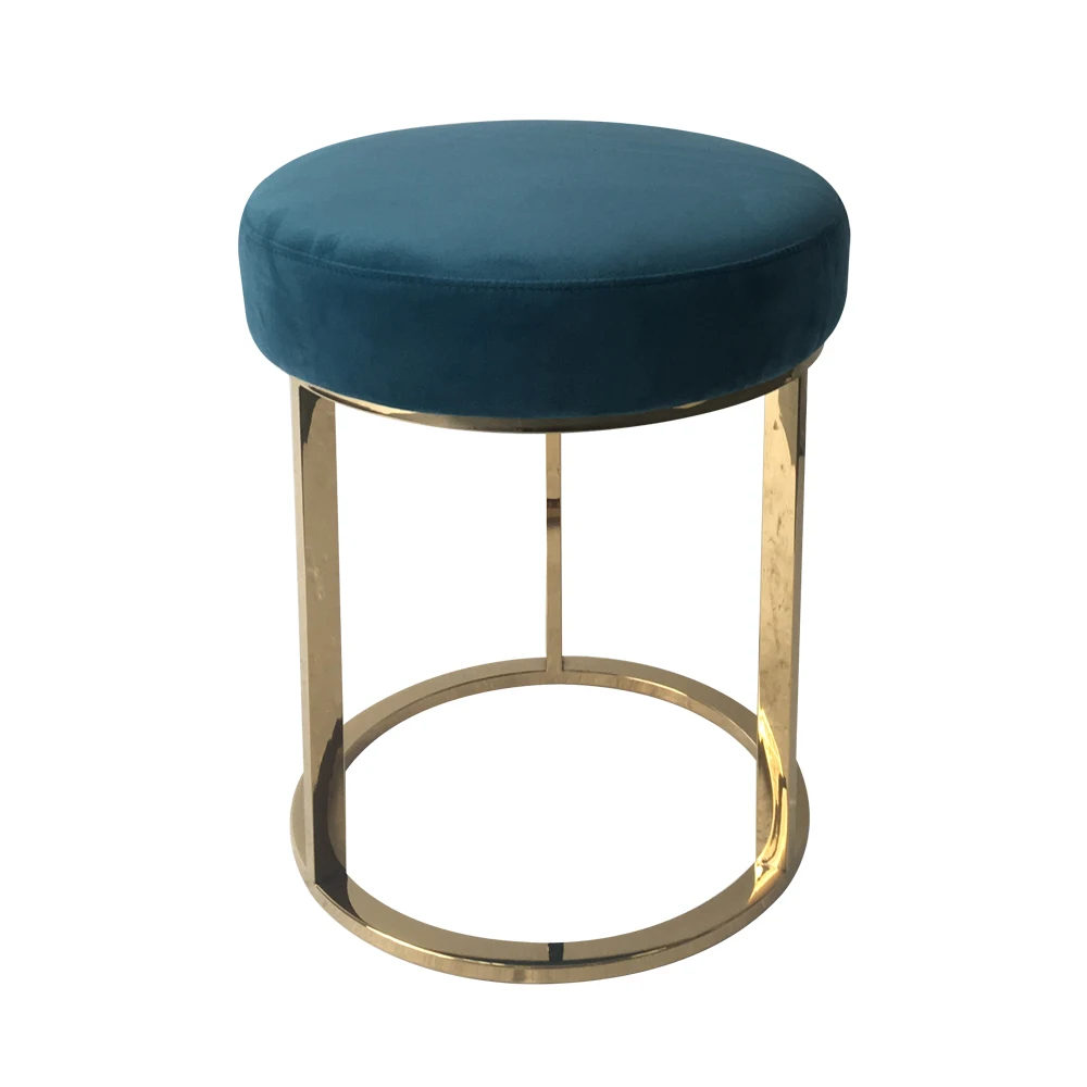 Brass base round velvet ottoman pouf