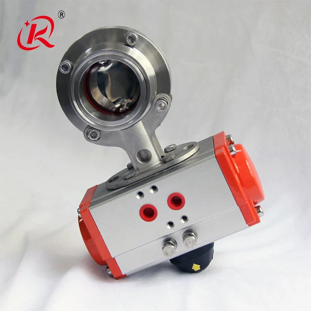Food grade hygienic 304 316 stainless steel 1 6 10 inch sanitary welded horizontal butterfly valve with pneumatic actuator