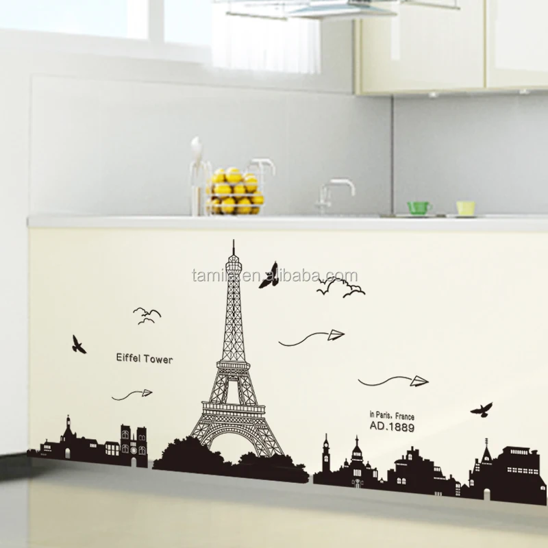 Hot sale Non-toxic wholesale fashion eco-friendly and removable eiffel tower wall sticker