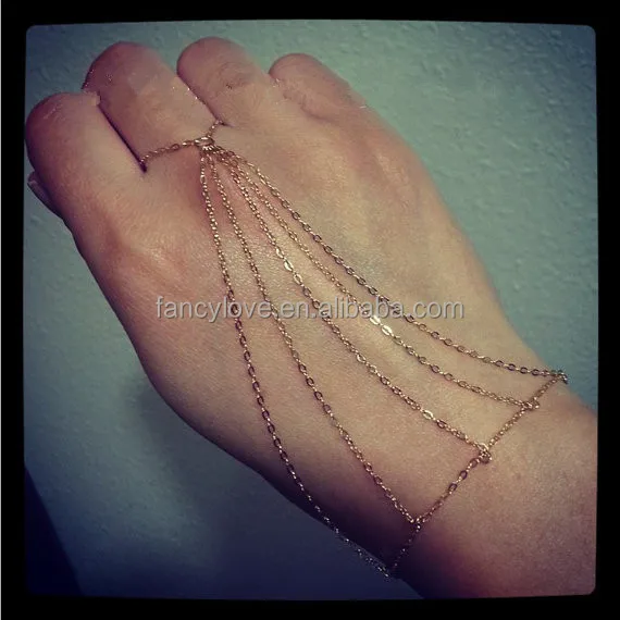 
Wholesale Gold Slave Bracelet Tassel Chain With Rings Indian Wedding Alloy Jewelry Bracelet Bangle 