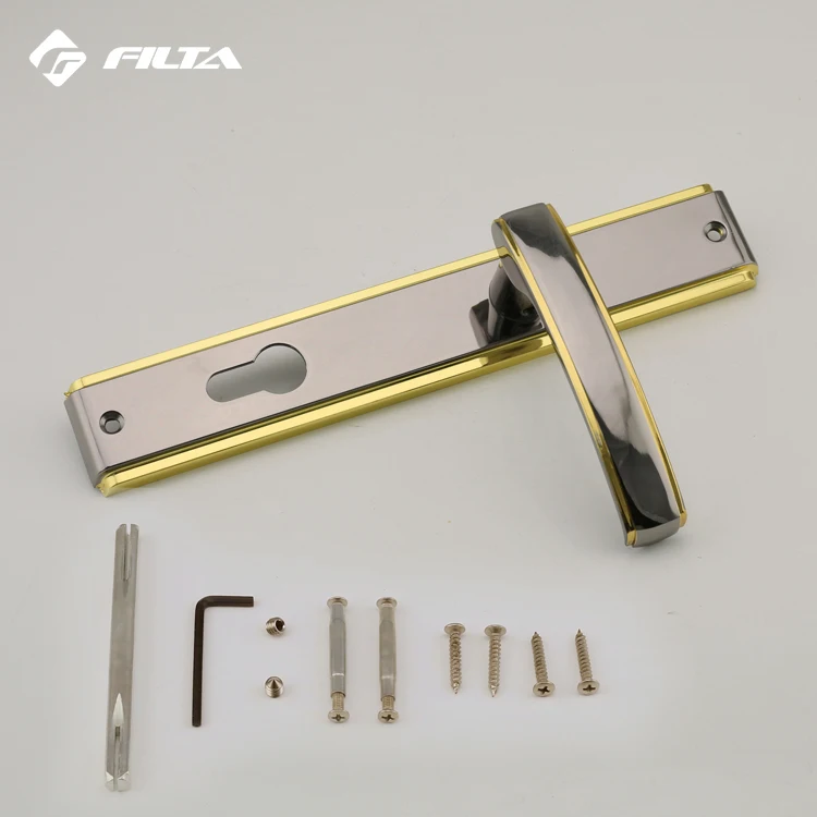 Black nickel gold plated door hardware accessories modern main wood door handle P028-H056