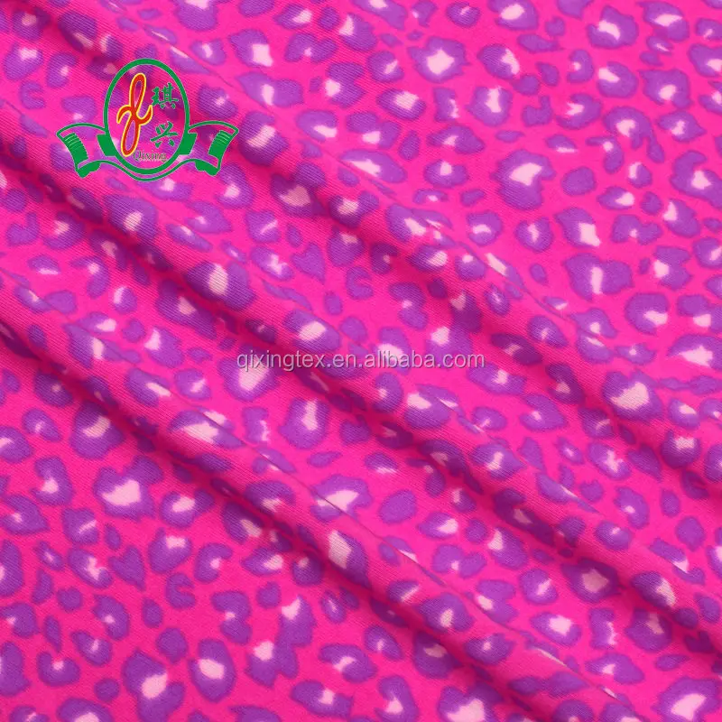 82 polyester 18 spandex digital Lycra pink leopard printed fabric for swimwear