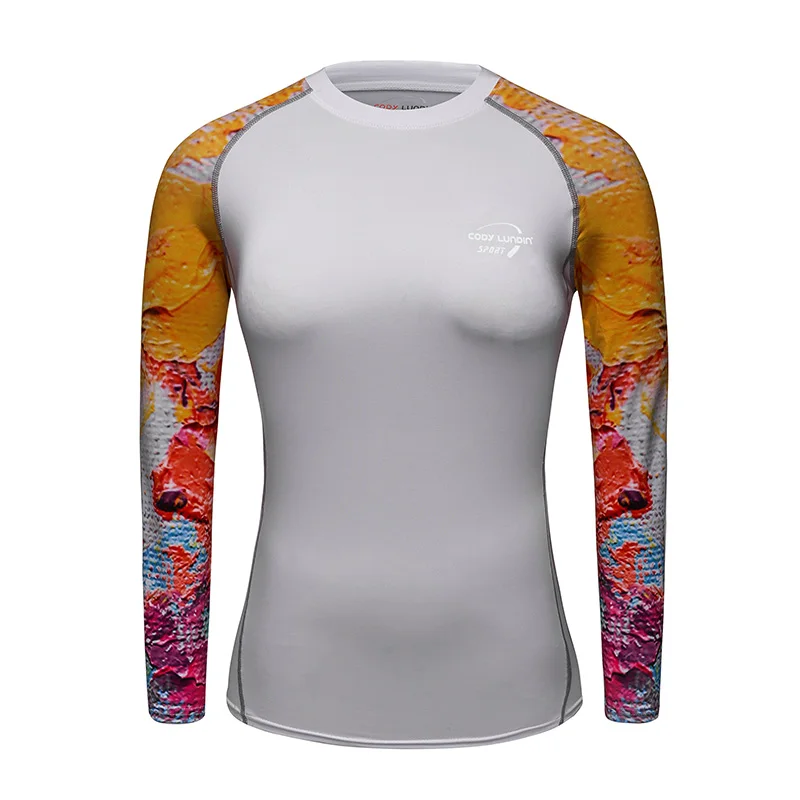 Индивидуальные сублимированные длинные женские топы с принтом татуировки, спортивные термокомпрессионные рубашки