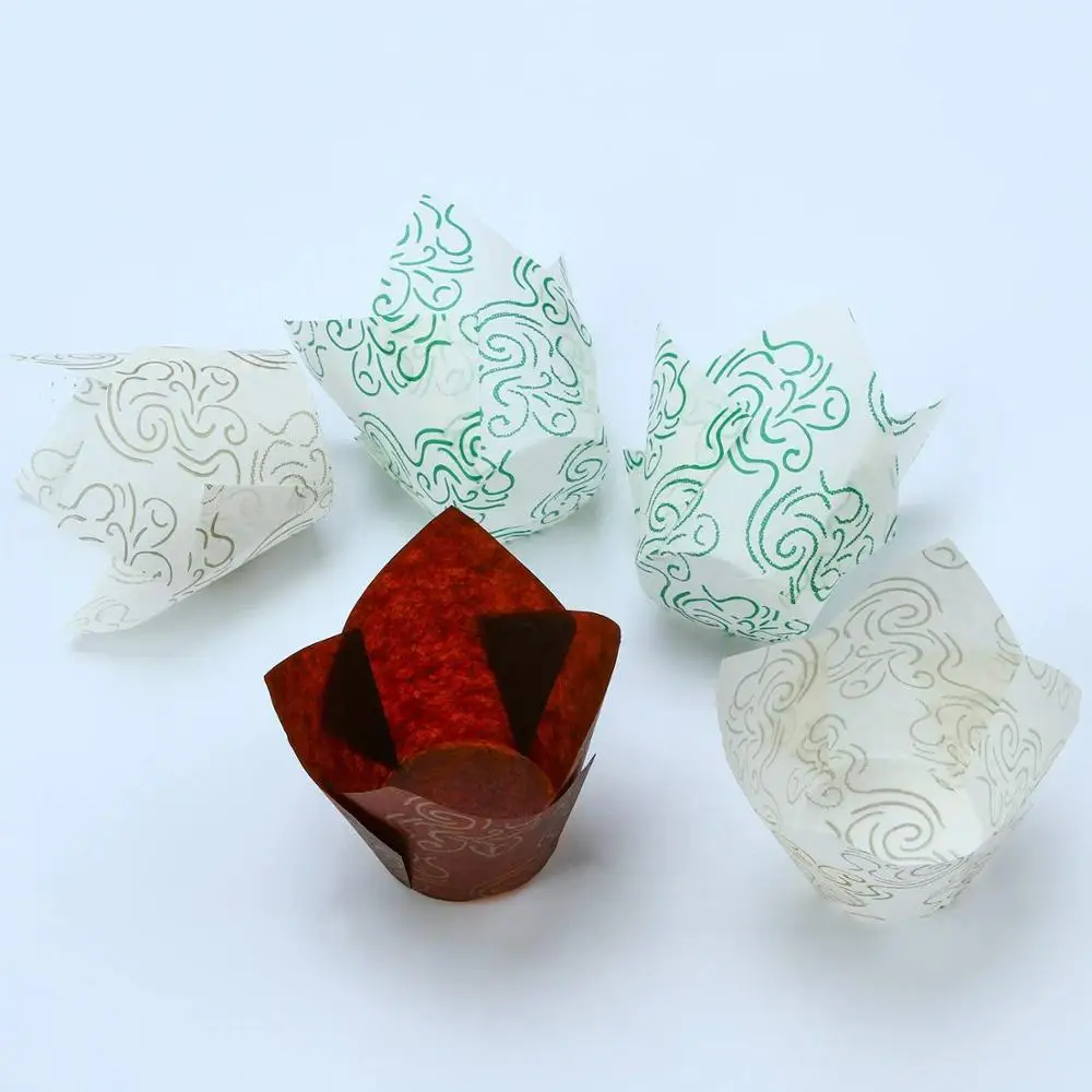 200pcs Stocked Feature Baking Paper Cup tulip cupcake Wrappers with swirl printing Tulip Cups Muffin Liners