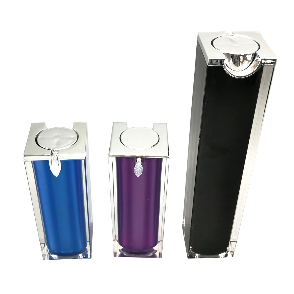 Customized 15ml 30ml 40ml 50ml Gold Square Acrylic Airless Pump Bottle for Cosmetics