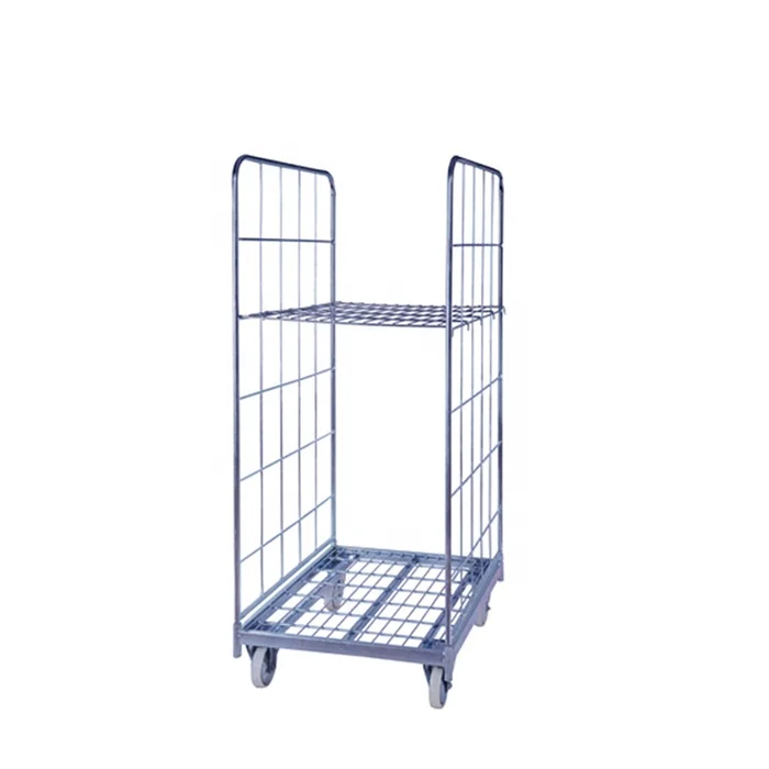 Galvanized foldable warehouse mild steel welded logisitic storage wire metal mesh roll container with wheels