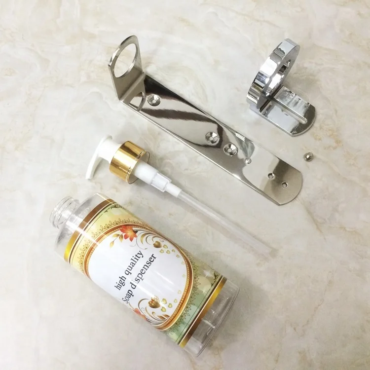 Mirror Shining 300ml PET Plastic Wall Mount Hand Bottle Soap Dispenser with Bracket