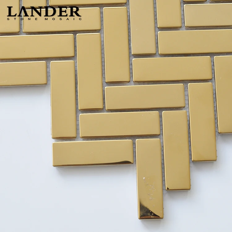 Herringbone golden glossy finish stainless steel mosaic