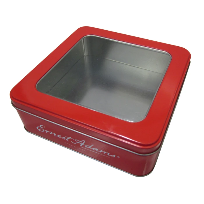 High Super quality square gifts tin box with clear PET window lid