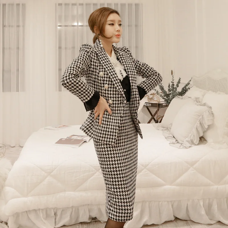 Factory Wholesale Plaid Design Women Skirt Suit Fashion Office Ladies Skirt Suit