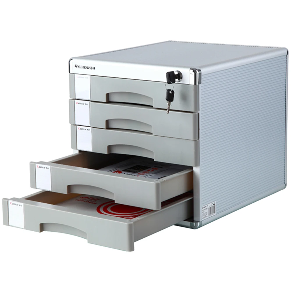 Comix 5 Drawers Fireproof Metal Filing Cabinet with Lock Desktop Stationery