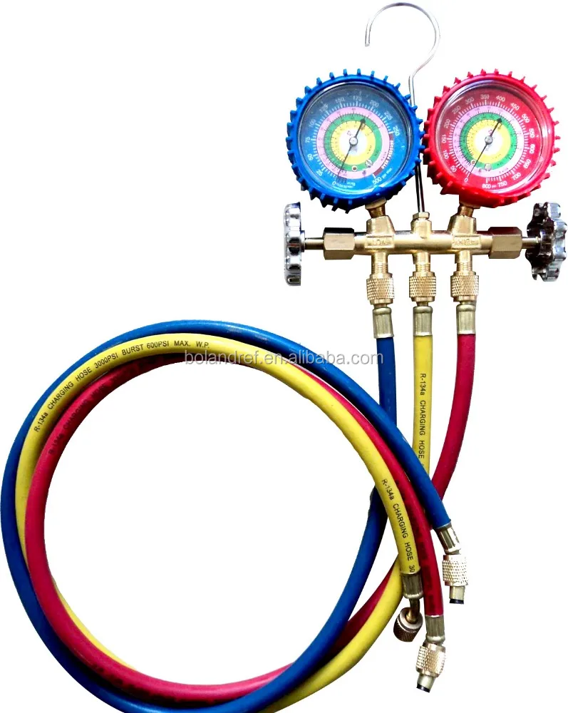 aluminum/ brass manifold set with/ without sight glass For R134A R12 R22 R502 R410 R407 R410 use with/ without shock-proof