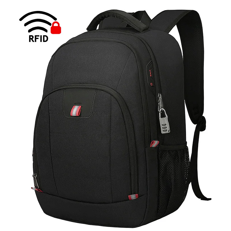 Large Capacity Unisex RFID Pockets Laptop Backpack Anti-Theft Waterproof  Oxford Polyester Zipper Travel College