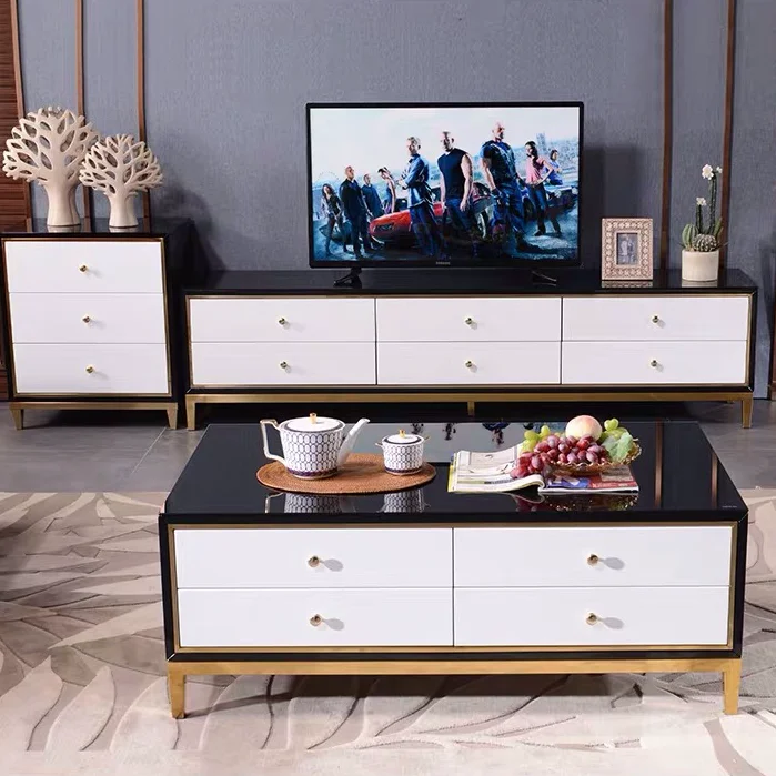Luxury Tv stand Black and White TV unit Luxury Led Tv table